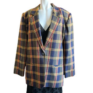 Vintage 90s Sag Harbor Boxy Oversized Red Blue Plaid Blazer Jacket Womens 18